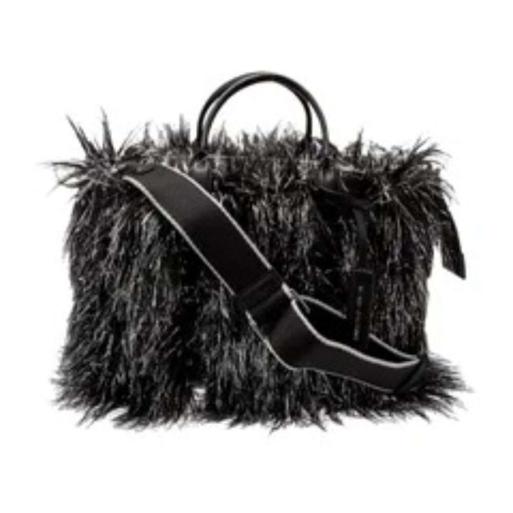 NWT Marc Jacobs The Creature Small Bag in Black/Silver Faux Fur & black leather